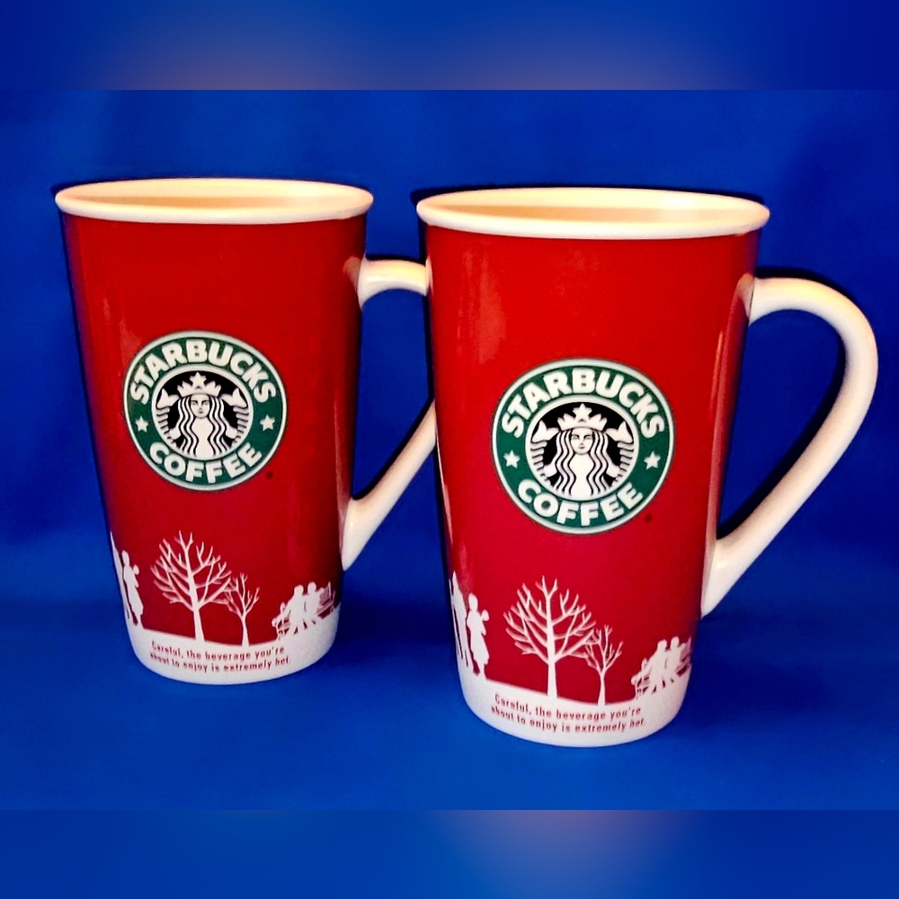 Starbucks 2006 Winter Christmas Holiday Red & White Tall Coffee Tea Mugs 16oz - Picture 5 of 5